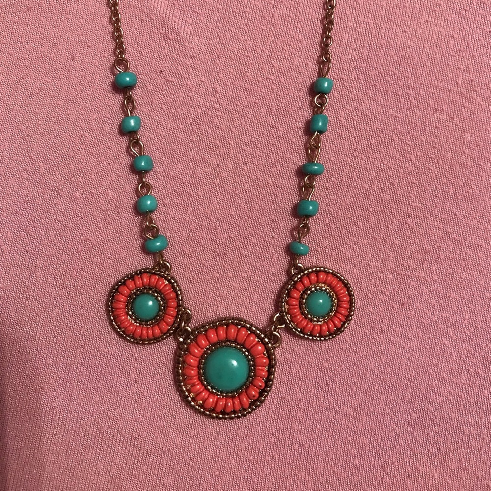 Topshop Orange And Turquoise Statement Necklace